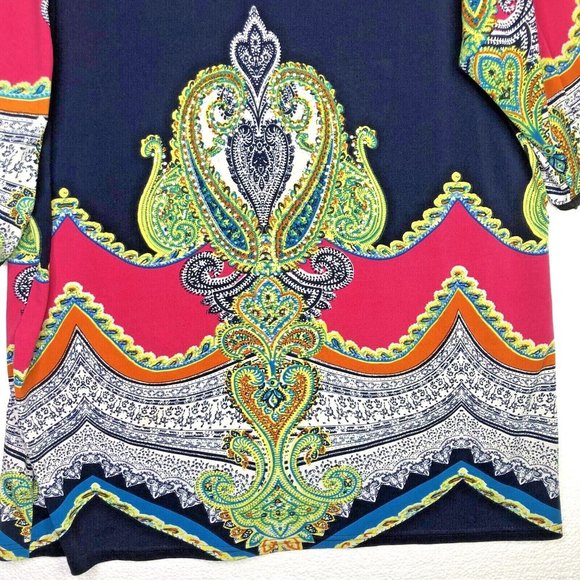 Priya Bling Colorful Tunic Size 2XL Stretchy Multi Color Lightweight 3/4 Sleeves - Picture 3 of 5